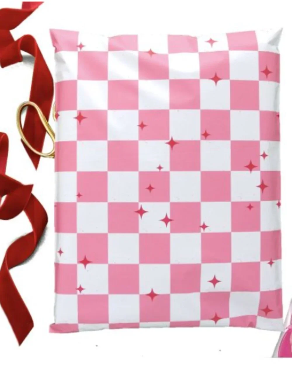 25 10x13 Pink Checkered designer poly mailer